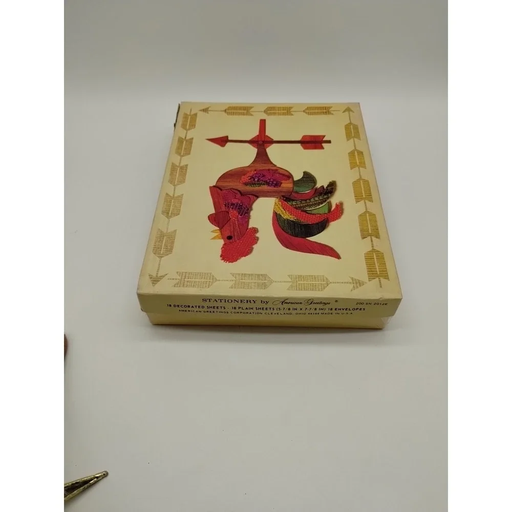 American Greetings Rooster Weathervane Folk Art Stationery Vintage
